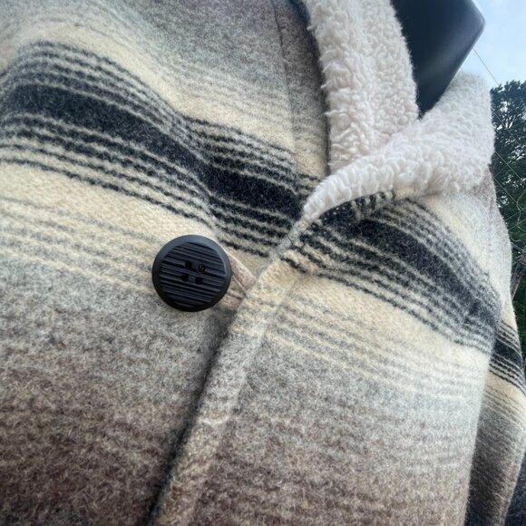 Men's Size XL Vintage Lined Woolrich Striped Rancher Coat with Fleece Collar - Picture 16 of 16